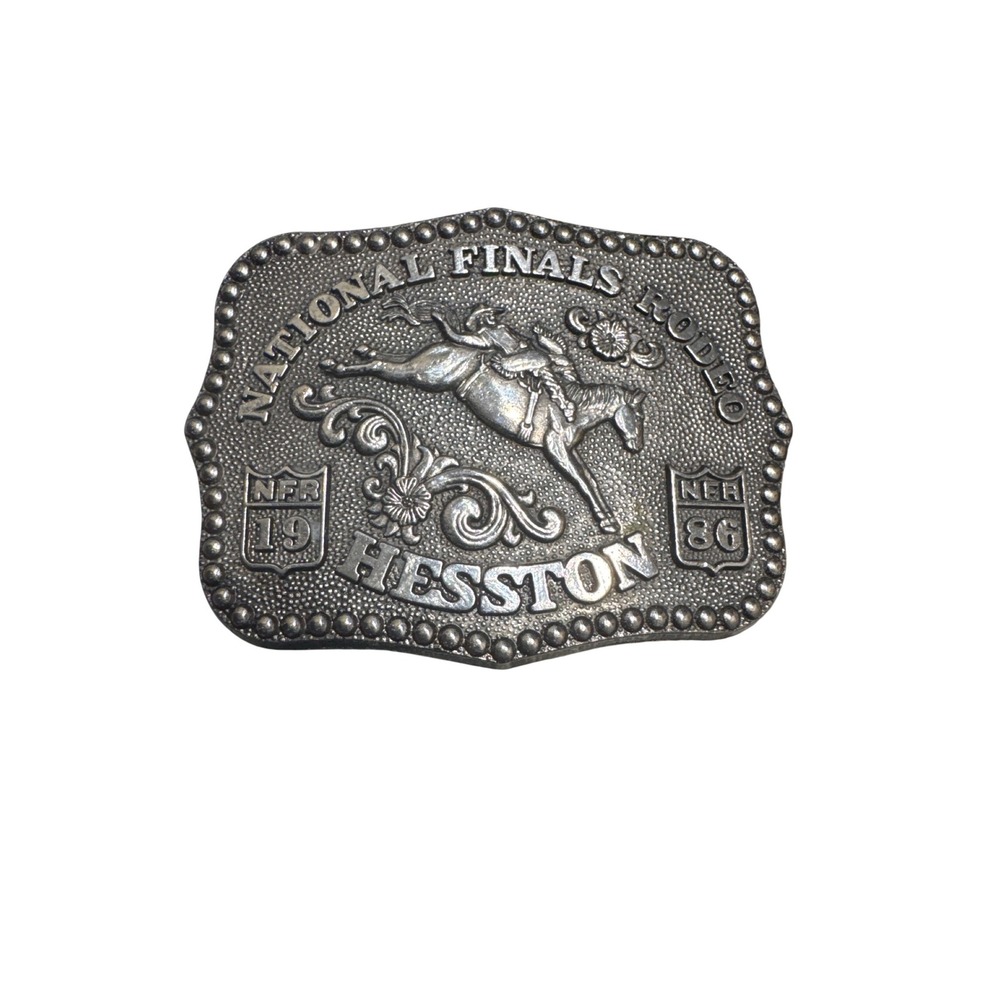 1986 Hesston National Finals Rodeo (NFR) commemorative belt buckle‎ silver